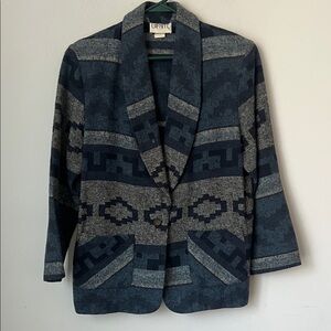 90s Giraffe Women’s Blue Southwest Aztec Blazer Jacket Size Medium 🔴